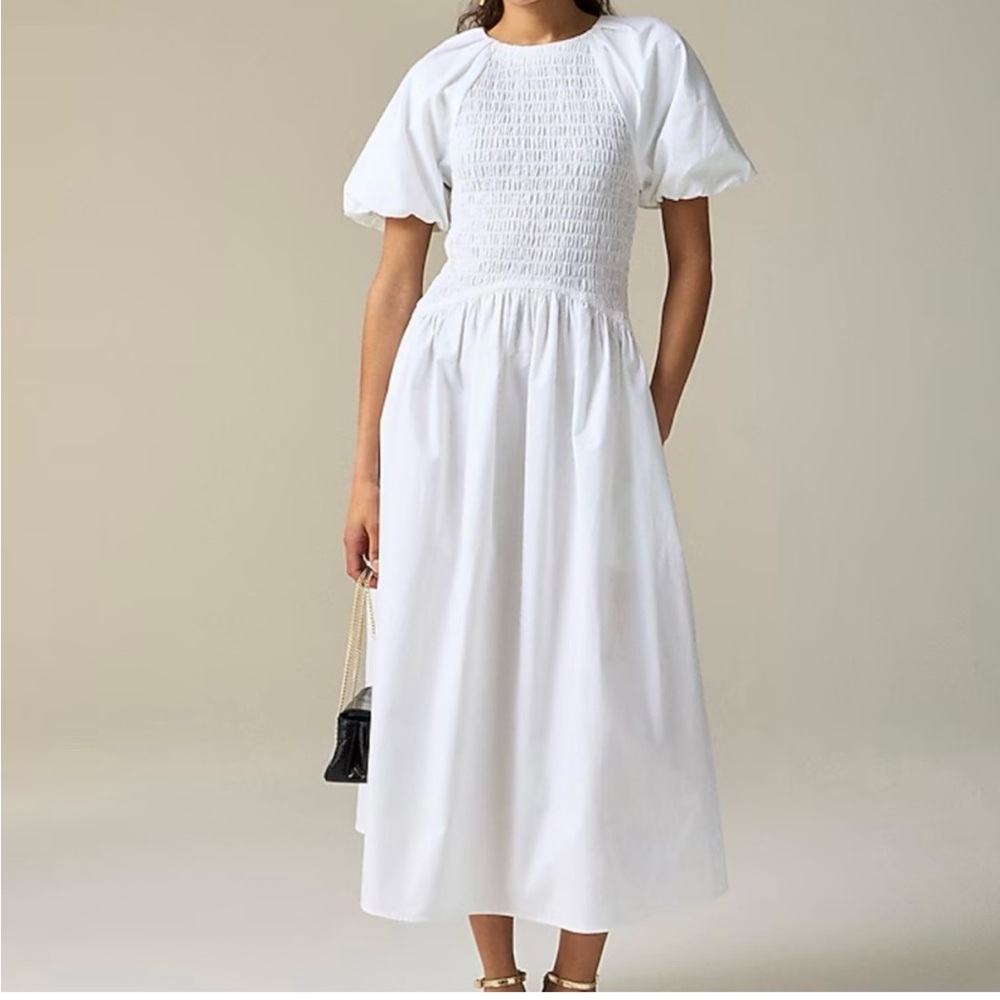 NWT NEVER WORN J. Crew White Smocked Dress
